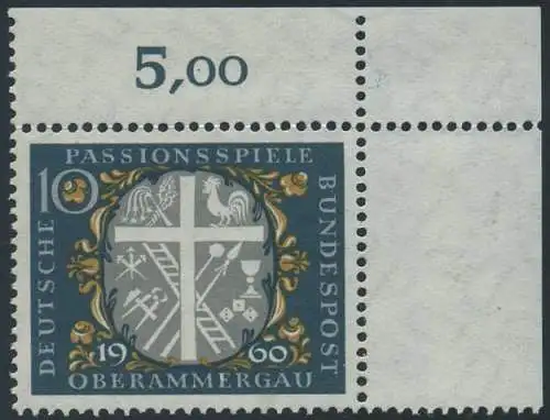 BUND 1960 Michel-Nummer 0329 postfrisch EINZELMARKE ECKRAND oben rechts 