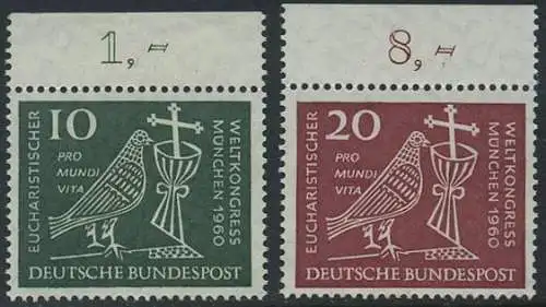 BUND 1960 Michel-Nummer 0330-0331 postfrisch SATZ(2) EINZELMARKEN RÄNDER oben (a)