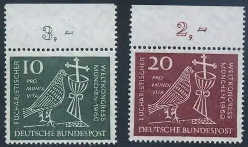 BUND 1960 Michel-Nummer 0330-0331 postfrisch SATZ(2) EINZELMARKEN RÄNDER oben (c)