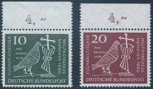 BUND 1960 Michel-Nummer 0330-0331 postfrisch SATZ(2) EINZELMARKEN RÄNDER oben (d)