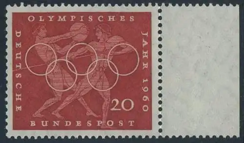 BUND 1960 Michel-Nummer 0334 postfrisch EINZELMARKE RAND rechts