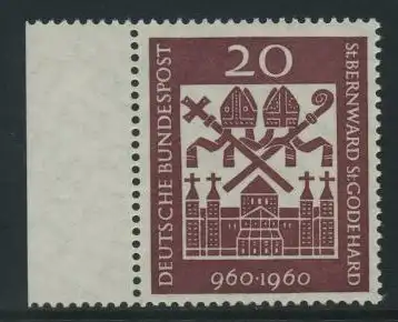 BUND 1960 Michel-Nummer 0336 postfrisch EINZELMARKE RAND links