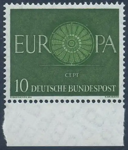 BUND 1960 Michel-Nummer 0337 postfrisch EINZELMARKE RAND unten