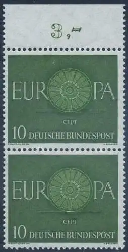 BUND 1960 Michel-Nummer 0337 postfrisch vert.PAAR RAND oben