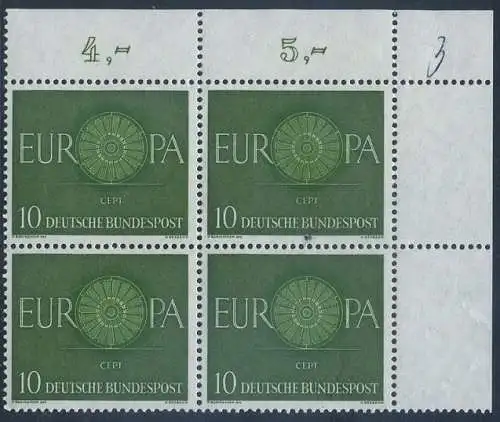 BUND 1960 Michel-Nummer 0337 postfrisch BLOCK ECKRAND oben rechts 