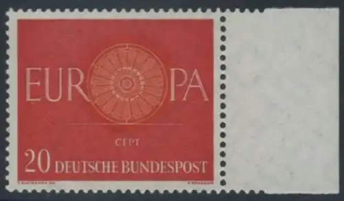 BUND 1960 Michel-Nummer 0338 postfrisch EINZELMARKE RAND rechts