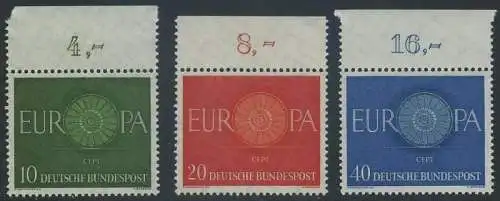 BUND 1960 Michel-Nummer 0337-0339 postfrisch SATZ(3) EINZELMARKEN RÄNDER oben