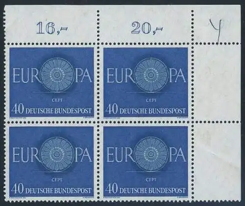 BUND 1960 Michel-Nummer 0339 postfrisch BLOCK ECKRAND oben rechts 