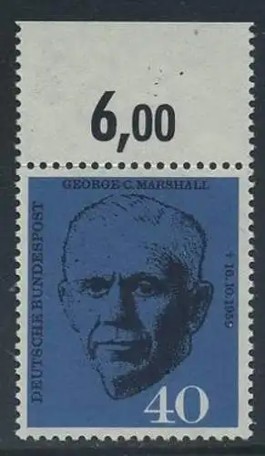 BUND 1960 Michel-Nummer 0344 postfrisch EINZELMARKE RAND oben (a)