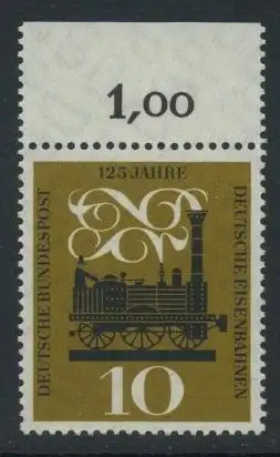 BUND 1960 Michel-Nummer 0345 postfrisch EINZELMARKE RAND oben (a)