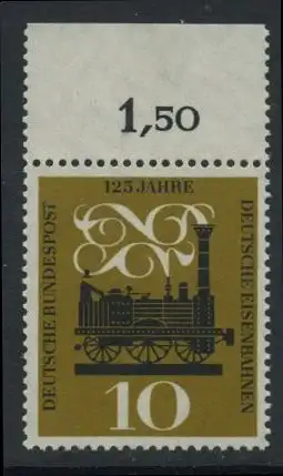 BUND 1960 Michel-Nummer 0345 postfrisch EINZELMARKE RAND oben (b)