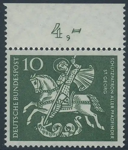 BUND 1961 Michel-Nummer 0346 postfrisch EINZELMARKE RAND oben (d)