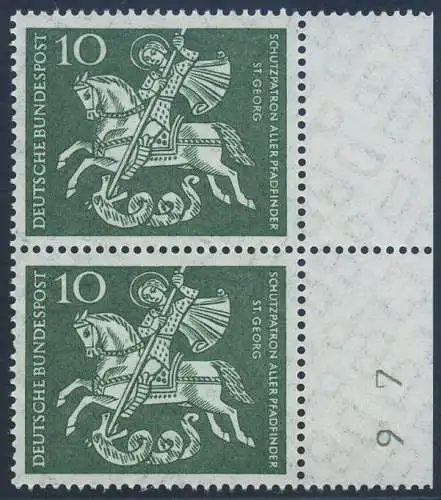BUND 1961 Michel-Nummer 0346 postfrisch vert.PAAR RAND rechts (a/BZ)