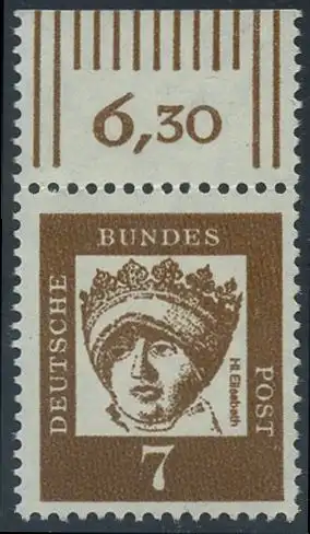 BUND 1961 Michel-Nummer 0348y postfrisch EINZELMARKE RAND oben (b)