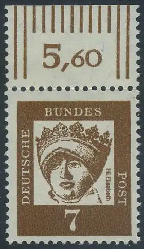 BUND 1961 Michel-Nummer 0348y postfrisch EINZELMARKE RAND oben (a)