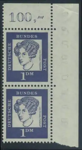 BUND 1961 Michel-Nummer 0361y postfrisch vert.PAAR ECKRAND oben rechts