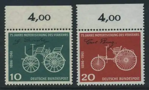 BUND 1961 Michel-Nummer 0363-0364 postfrisch SATZ(2) EINZELMARKEN RÄNDER oben (b)