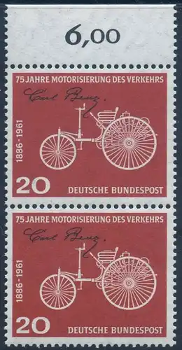 BUND 1961 Michel-Nummer 0364 postfrisch vert.PAAR RAND oben
