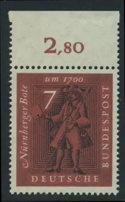 BUND 1961 Michel-Nummer 0365 postfrisch EINZELMARKE RAND oben (f)