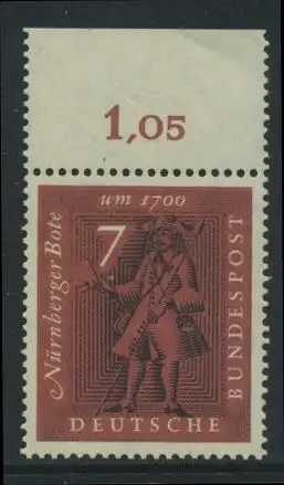 BUND 1961 Michel-Nummer 0365 postfrisch EINZELMARKE RAND oben (b)