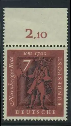 BUND 1961 Michel-Nummer 0365 postfrisch EINZELMARKE RAND oben (e)