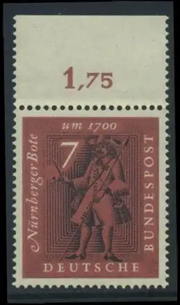 BUND 1961 Michel-Nummer 0365 postfrisch EINZELMARKE RAND oben (d)