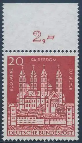 BUND 1961 Michel-Nummer 0366 postfrisch EINZELMARKE RAND oben (a)