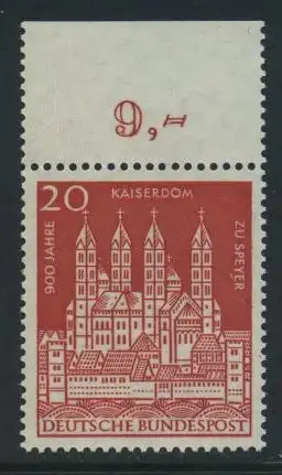 BUND 1961 Michel-Nummer 0366 postfrisch EINZELMARKE RAND oben (b)