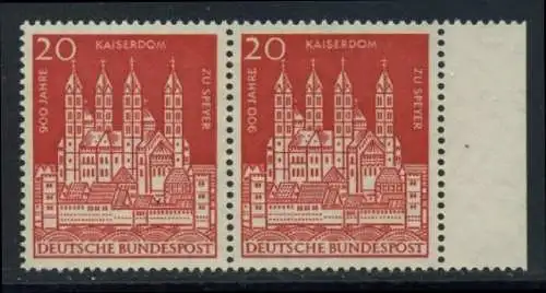 BUND 1961 Michel-Nummer 0366 postfrisch horiz.PAAR RAND rechts