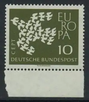 BUND 1961 Michel-Nummer 0367x postfrisch EINZELMARKE RAND unten