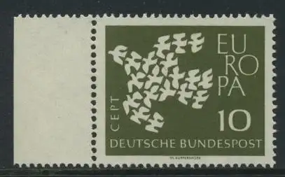 BUND 1961 Michel-Nummer 0367x postfrisch EINZELMARKE RAND links