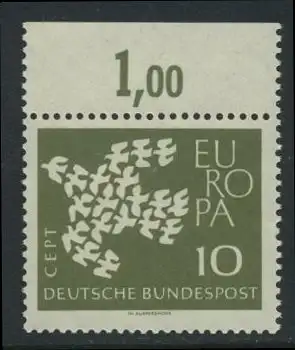 BUND 1961 Michel-Nummer 0367y postfrisch EINZELMARKE RAND oben (a)