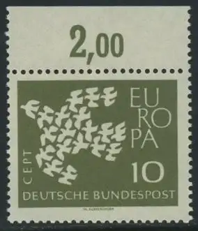 BUND 1961 Michel-Nummer 0367y postfrisch EINZELMARKE RAND oben (b)