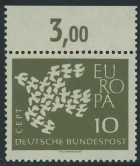 BUND 1961 Michel-Nummer 0367y postfrisch EINZELMARKE RAND oben (c)
