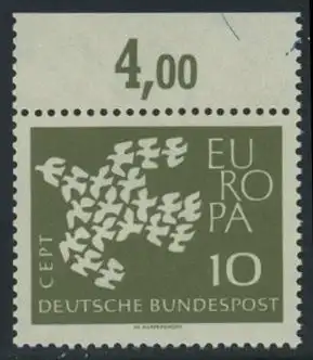 BUND 1961 Michel-Nummer 0367y postfrisch EINZELMARKE RAND oben (d)