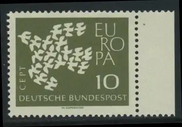 BUND 1961 Michel-Nummer 0367y postfrisch EINZELMARKE RAND rechts