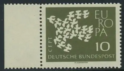 BUND 1961 Michel-Nummer 0367y postfrisch EINZELMARKE RAND links