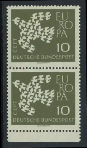 BUND 1961 Michel-Nummer 0367y postfrisch vert.PAAR RAND unten