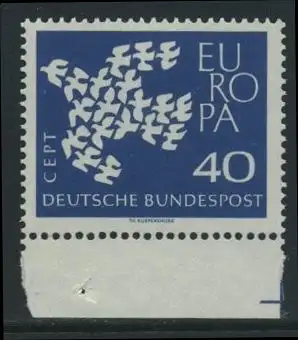 BUND 1961 Michel-Nummer 0368 postfrisch EINZELMARKE RAND unten