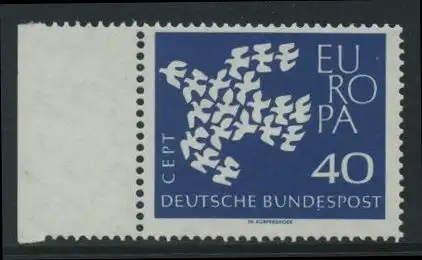 BUND 1961 Michel-Nummer 0368 postfrisch EINZELMARKE RAND links