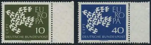 BUND 1961 Michel-Nummer 0367x-0368x postfrisch SATZ(2) EINZELMARKEN RÄNDER rechts