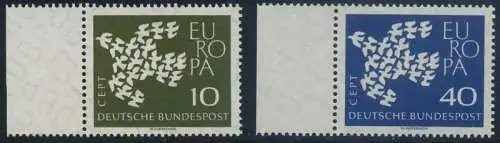BUND 1961 Michel-Nummer 0367x-0368x postfrisch SATZ(2) EINZELMARKEN RÄNDER links