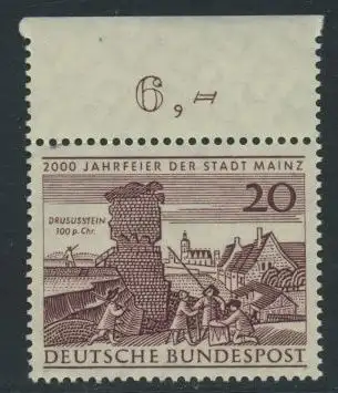 BUND 1962 Michel-Nummer 0375 postfrisch EINZELMARKE RAND oben (b)