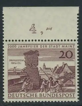 BUND 1962 Michel-Nummer 0375 postfrisch EINZELMARKE RAND oben (a)