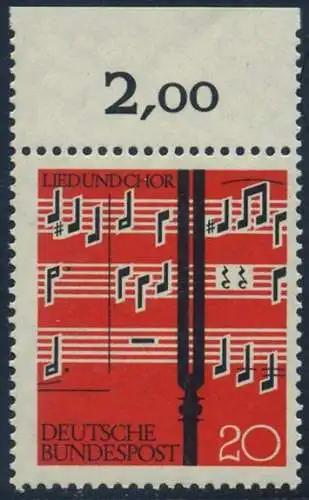 BUND 1962 Michel-Nummer 0380 postfrisch EINZELMARKE RAND oben
