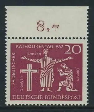 BUND 1962 Michel-Nummer 0381 postfrisch EINZELMARKE RAND oben