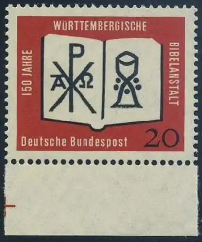 BUND 1962 Michel-Nummer 0382 postfrisch EINZELMARKE RAND unten