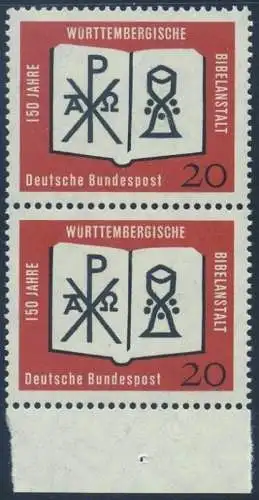 BUND 1962 Michel-Nummer 0382 postfrisch vert.PAAR RAND unten