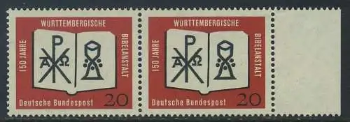 BUND 1962 Michel-Nummer 0382 postfrisch horiz.PAAR RAND rechts