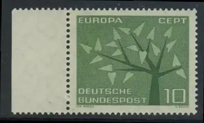BUND 1962 Michel-Nummer 0383 postfrisch EINZELMARKE RAND links